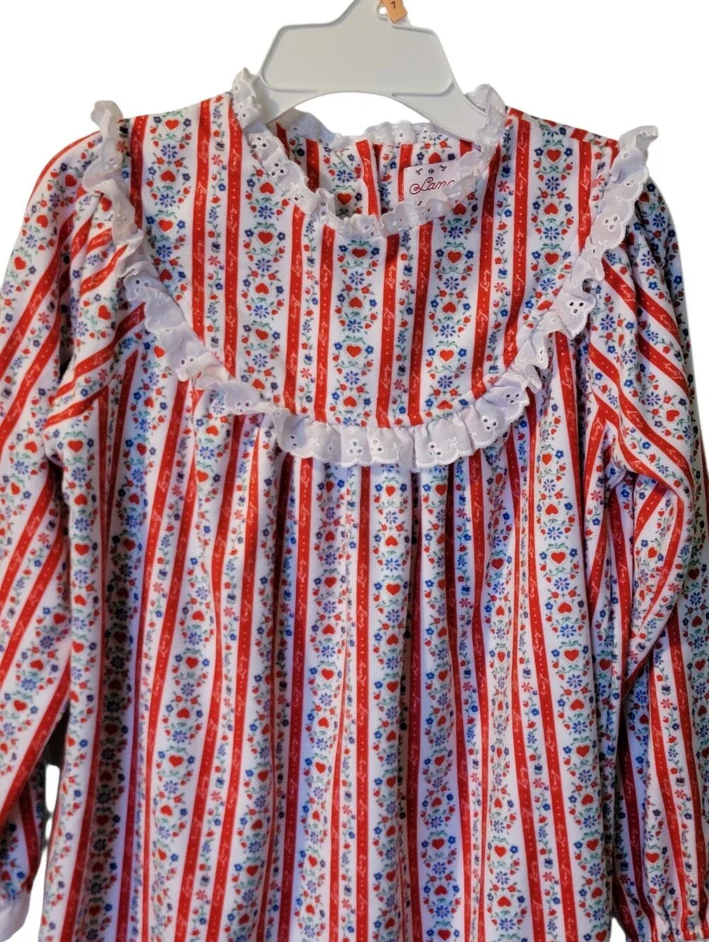 Lanz of Salzburg Flannel Nightgown Red and White Girls S 6/6x